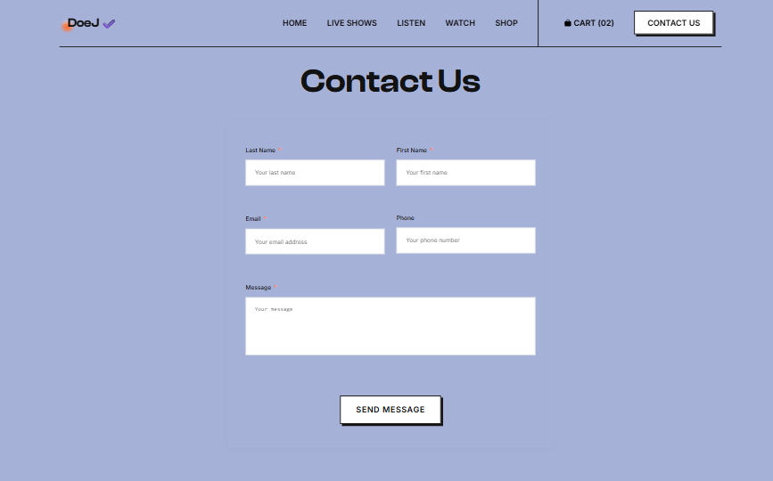 Project website for musician music listen spotify