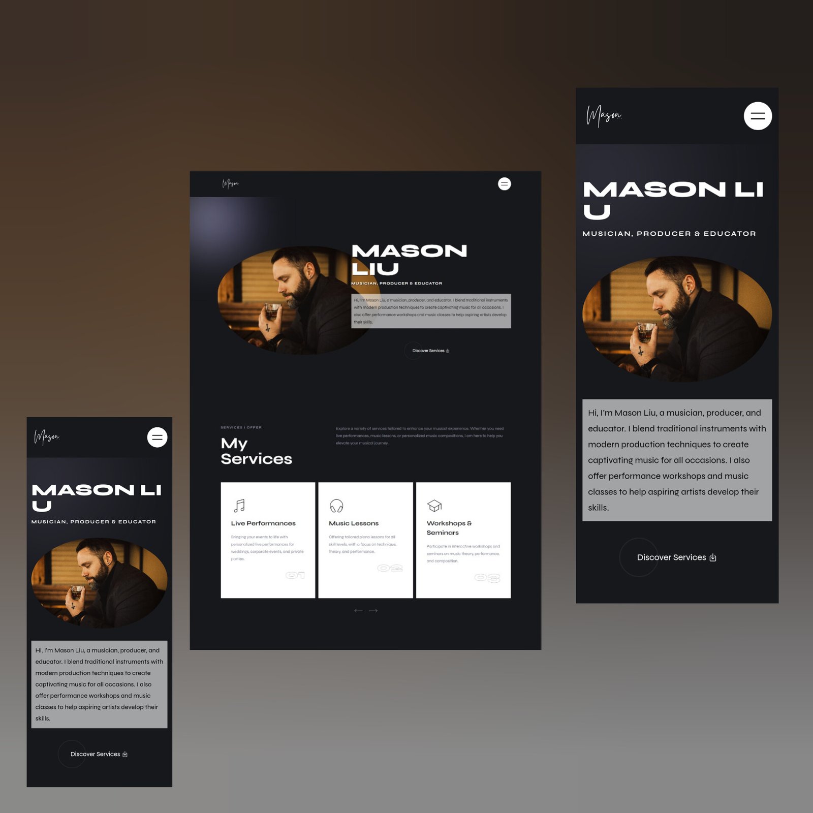 Project website for musician page about