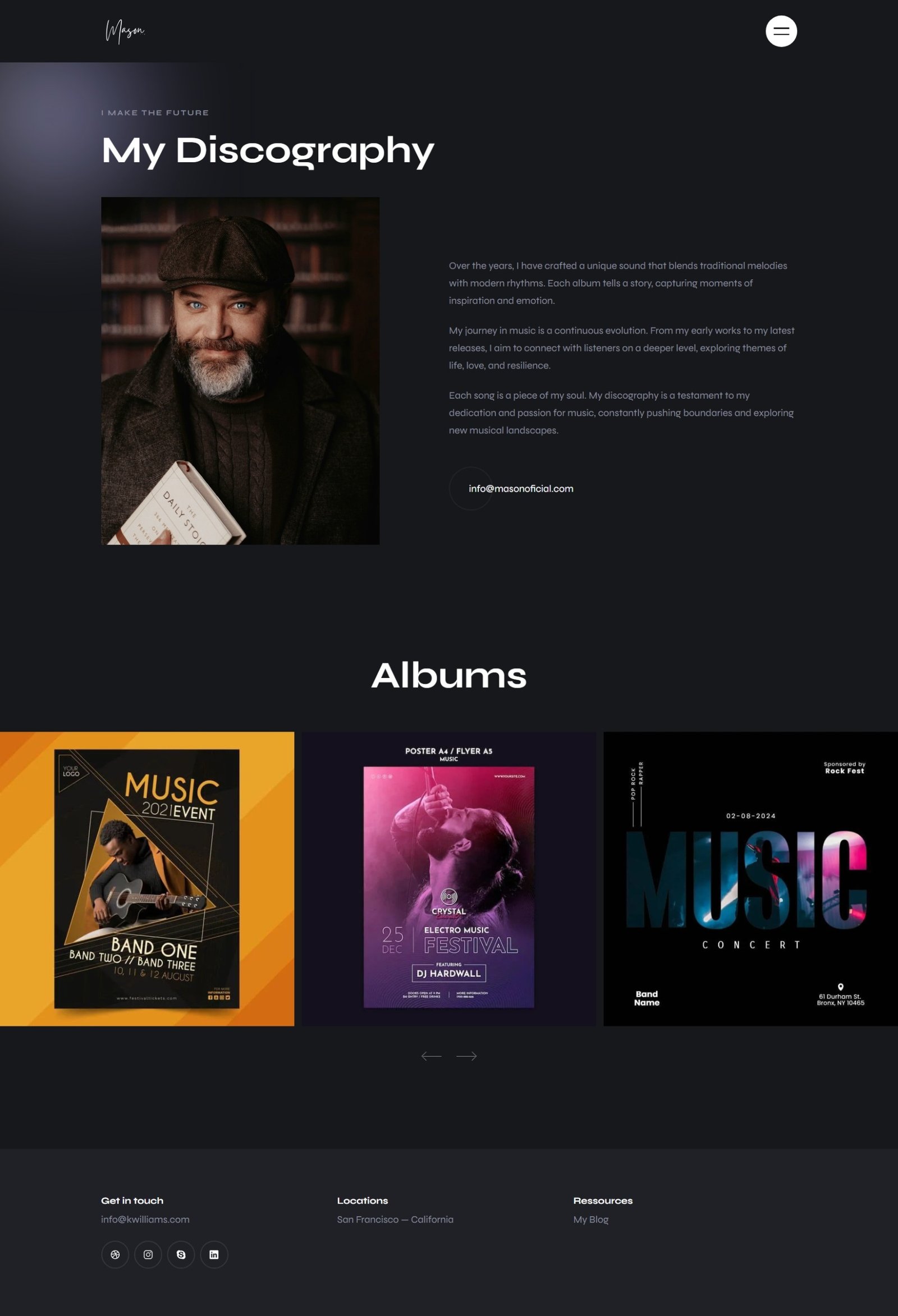 Project website for musician page blog