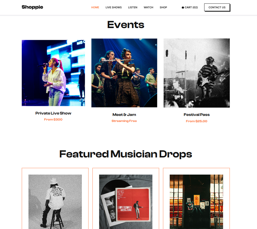 Project website for musician page contact